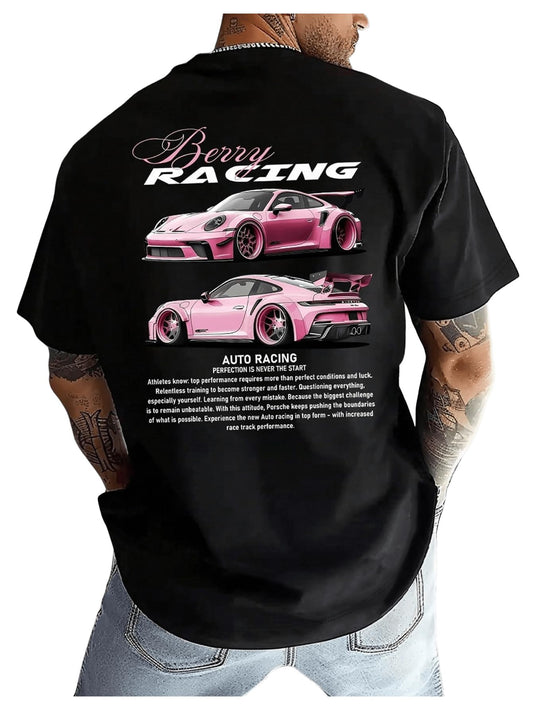 RoseSeek Men's Vintage Graphic Tees in Pink & Black
