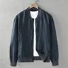 Spring Summer Men's Jacket Daily Male Coat Japanese Retro Baseball Uniforms Solid Stand Collar Zipper Linen Jackets Man