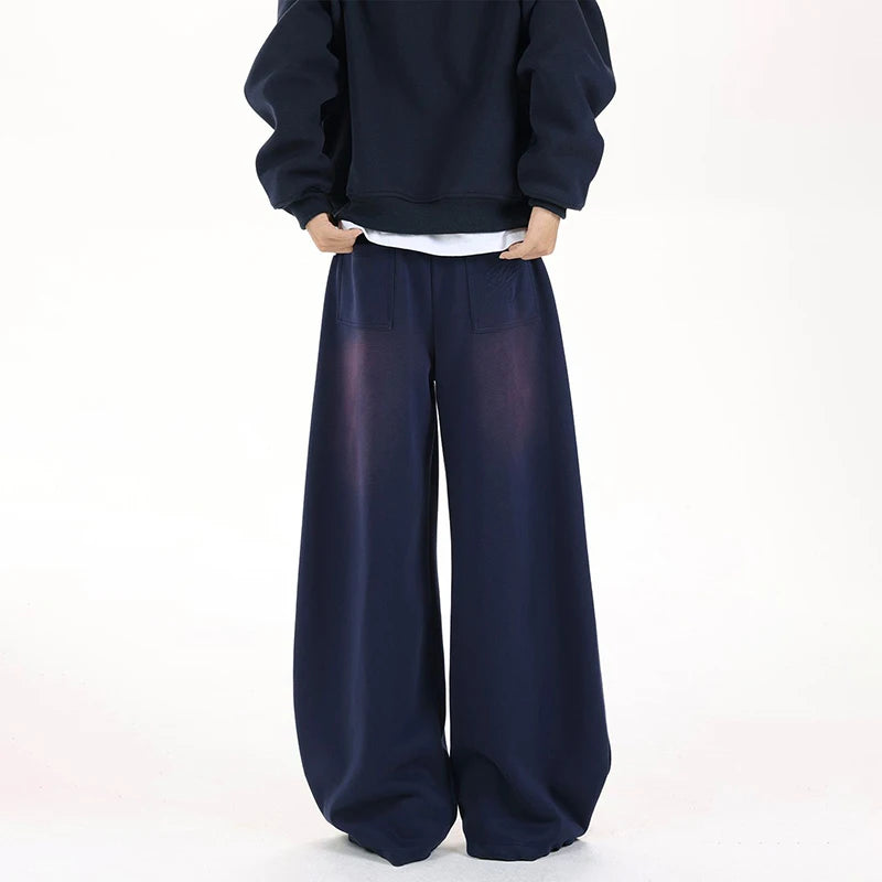 Loose Straight-cut Athletic Pants, Trendy Brand, American Retro Letter Print Drawstring Sweatpants Men's Cowboy Jeans