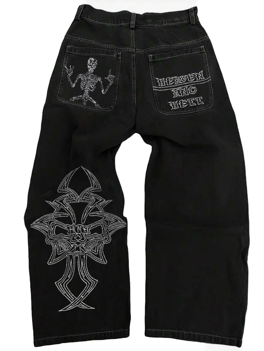 Y2K Skull Embroidery Gothic Jeans