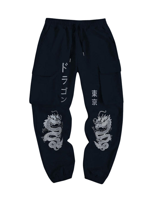 GORGLITTER Y2K Japanese Mens Graphic Cargo Pants XXL