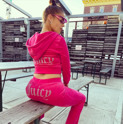 Velvet 2 Piece Pants Set Rhinestones Sweatsuits Women Sweatpants and Hoodie Two Piece Outfits Set Fall Winter Clothing for Women