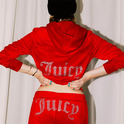Velvet 2 Piece Pants Set Rhinestones Sweatsuits Women Sweatpants and Hoodie Two Piece Outfits Set Fall Winter Clothing for Women