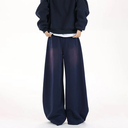 Loose Straight-cut Athletic Pants, Trendy Brand, American Retro Letter Print Drawstring Sweatpants Men's Cowboy Jeans