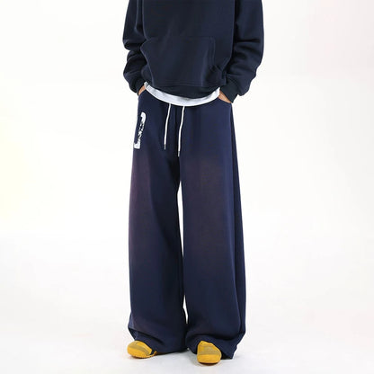 Loose Straight-cut Athletic Pants, Trendy Brand, American Retro Letter Print Drawstring Sweatpants Men's Cowboy Jeans
