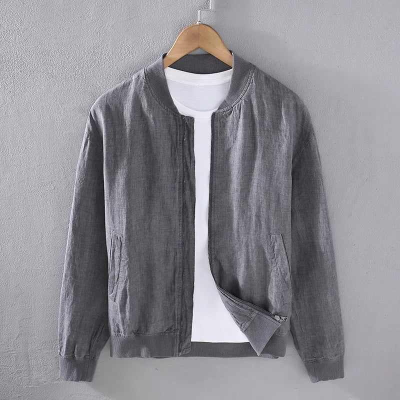 Spring Summer Men's Jacket Daily Male Coat Japanese Retro Baseball Uniforms Solid Stand Collar Zipper Linen Jackets Man