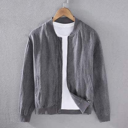 Spring Summer Men's Jacket Daily Male Coat Japanese Retro Baseball Uniforms Solid Stand Collar Zipper Linen Jackets Man