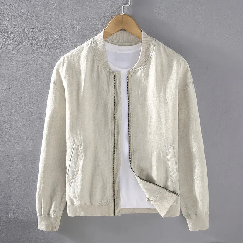 Spring Summer Men's Jacket Daily Male Coat Japanese Retro Baseball Uniforms Solid Stand Collar Zipper Linen Jackets Man