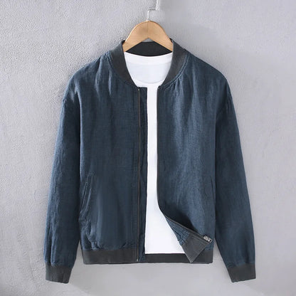 Spring Summer Men's Jacket Daily Male Coat Japanese Retro Baseball Uniforms Solid Stand Collar Zipper Linen Jackets Man