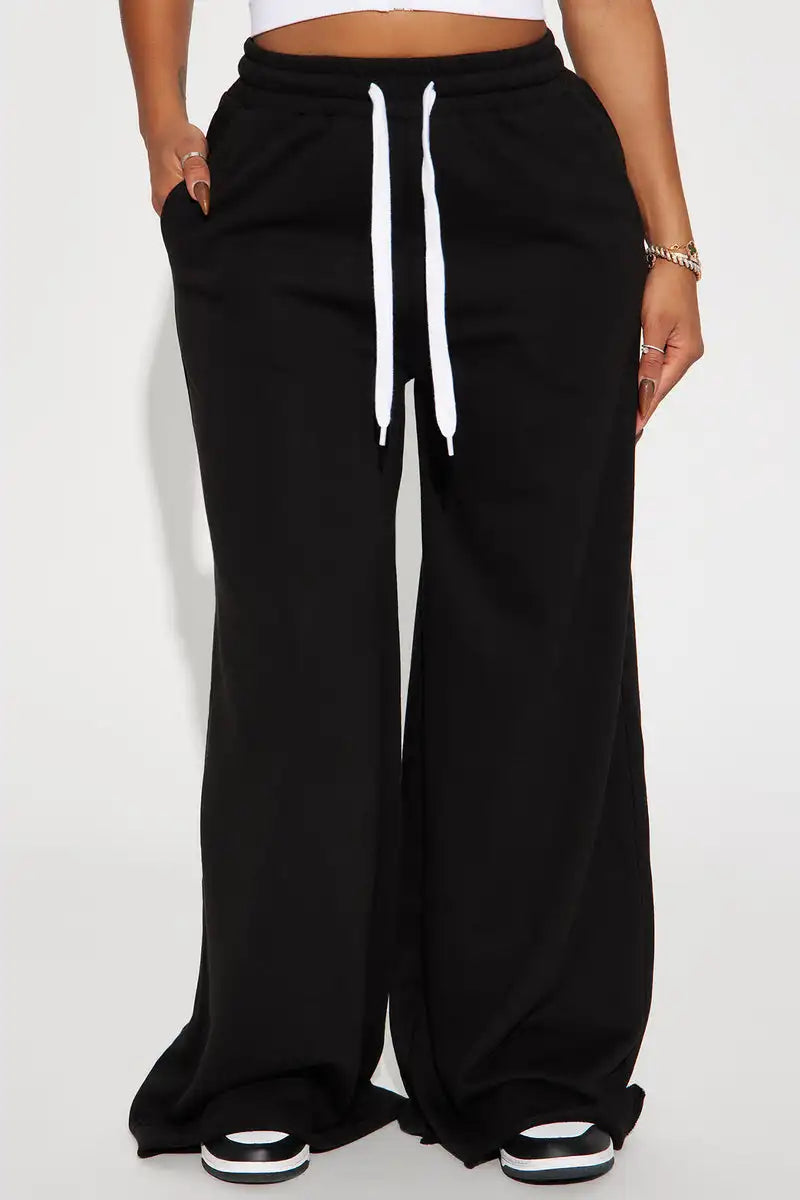 Wide Leg Sweatpants High Waist Drawstring Lounge Pants Ladies Loose Fit Fleece Sweatpants Casual Wide Leg Joggers Women’