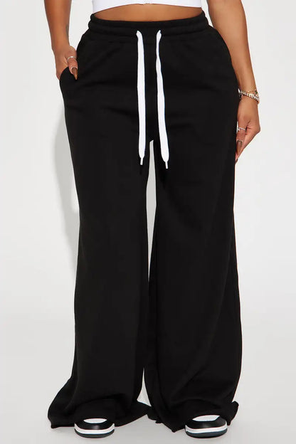 Wide Leg Sweatpants High Waist Drawstring Lounge Pants Ladies Loose Fit Fleece Sweatpants Casual Wide Leg Joggers Women’