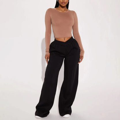 Wide Leg Sweatpants High Waist Drawstring Lounge Pants Ladies Loose Fit Fleece Sweatpants Casual Wide Leg Joggers Women’